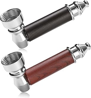 2PCS Tobacco Pipe Set – Wooden Classic Texture Smoking Pipes in Red and Black with Smooth Handle Finish – Includes Pouch for Everyday Use and Gifting