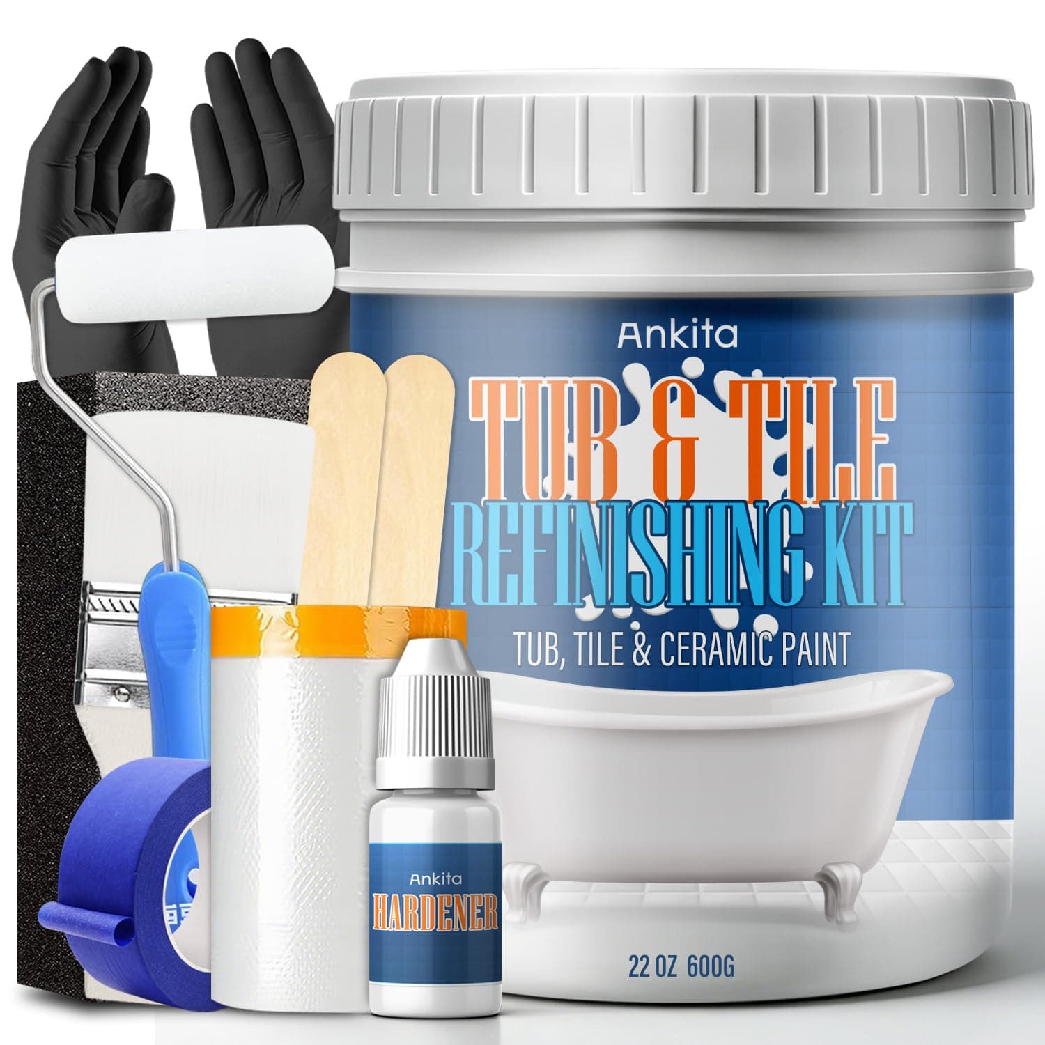 Specialty Tub and Tile Paint, Water-based Tub and Tile Refinishing Kit with Tools, Quick-Dry Tub Paint for Bathtub, No Odor Shower Paint, Bathroom Tile Paint, User-friendly on Tubs, Tile, Shower, Sink (Pure White)