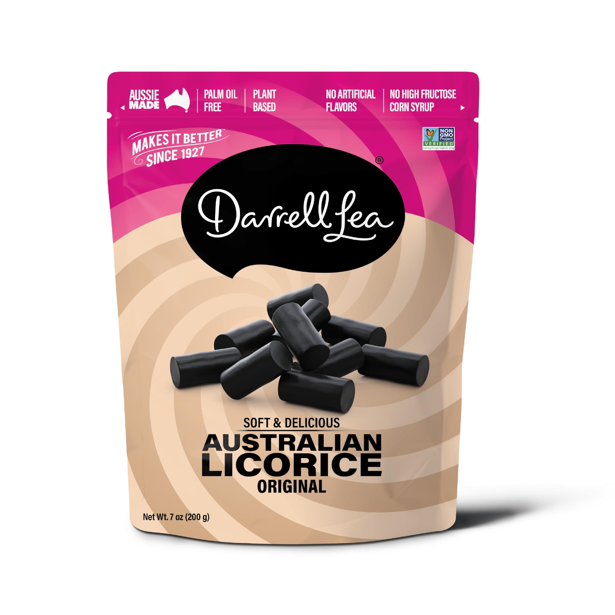 Soft Australian Licorice, Non-GMO, No Palm Oil, Vegetarian Friendly, No High Fructose Corn Syrup, Soft & Chewy Licorice Candy, Made in Australia (Original Black, 7 Ounce (Pack of 1))
