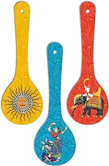 Madhubani Art Wooden Wall Hanger Spoons for Home | Office | Living Room | Gift | Modern Decoration Items | Kitchen Wall Decor | Home Decor Hanging Items (WH_5010N), Set of 3