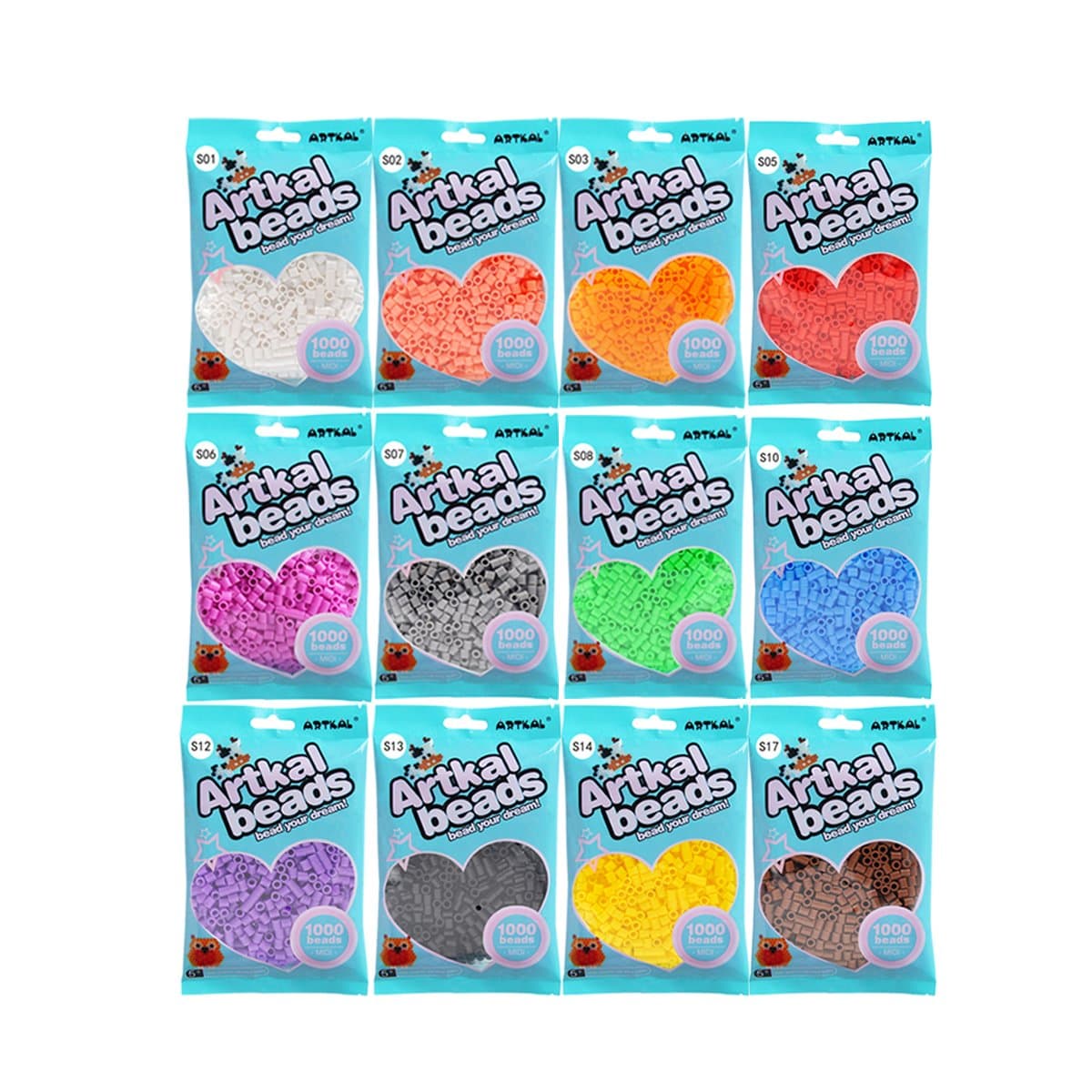 Artkal Beads 12 Colors Bag Set 1000 Count Bag Pack SB1000-12A to E for Choice (A)