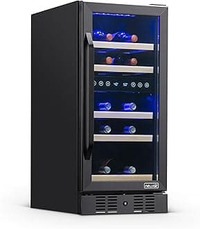 NewAir 15" Dual Zone Wine Fridge for 29 Bottles | Built-In or Freestanding Wine Cooler Refrigerator with Glass Door | Precision Cooling & Wood Shelves for Red and White Wines | Black Stainless Steel