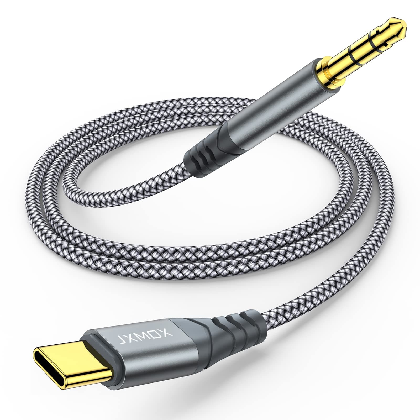 JXMOX USB C to 3.5mm Audio Aux Jack Cable (4ft), Type C to 3.5mm Headphone Car Stereo Cord Compatible with iPhone 16 Pro Max 15 Pro Max, Samsung Galaxy S24 S23 S22 S21 Note 20, Pixel 4 5 XL, iPad Pro