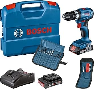 Bosch Professional 18V System Cordless Impact Drill Driver GSB 18V-45 (rotational Speed of 1, 900 RPM, 2X 2.0Ah Batteries, accesories, GAL 18V-20, L-Case) - Amazon Exclusive, 06019K3372, Blue