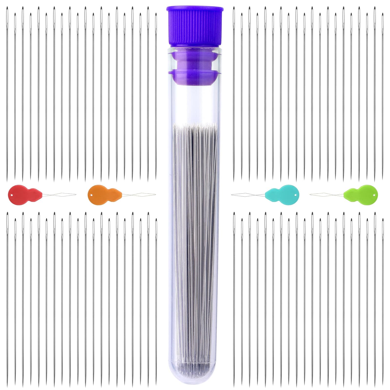 UOOU 200 Pcs Straight Beading Needles, Size 10/11 (0.017in/0.02in) Beading Needles for Seed Beads with Needle Threaders, Embroidery Bead Needles for Jewelry Making