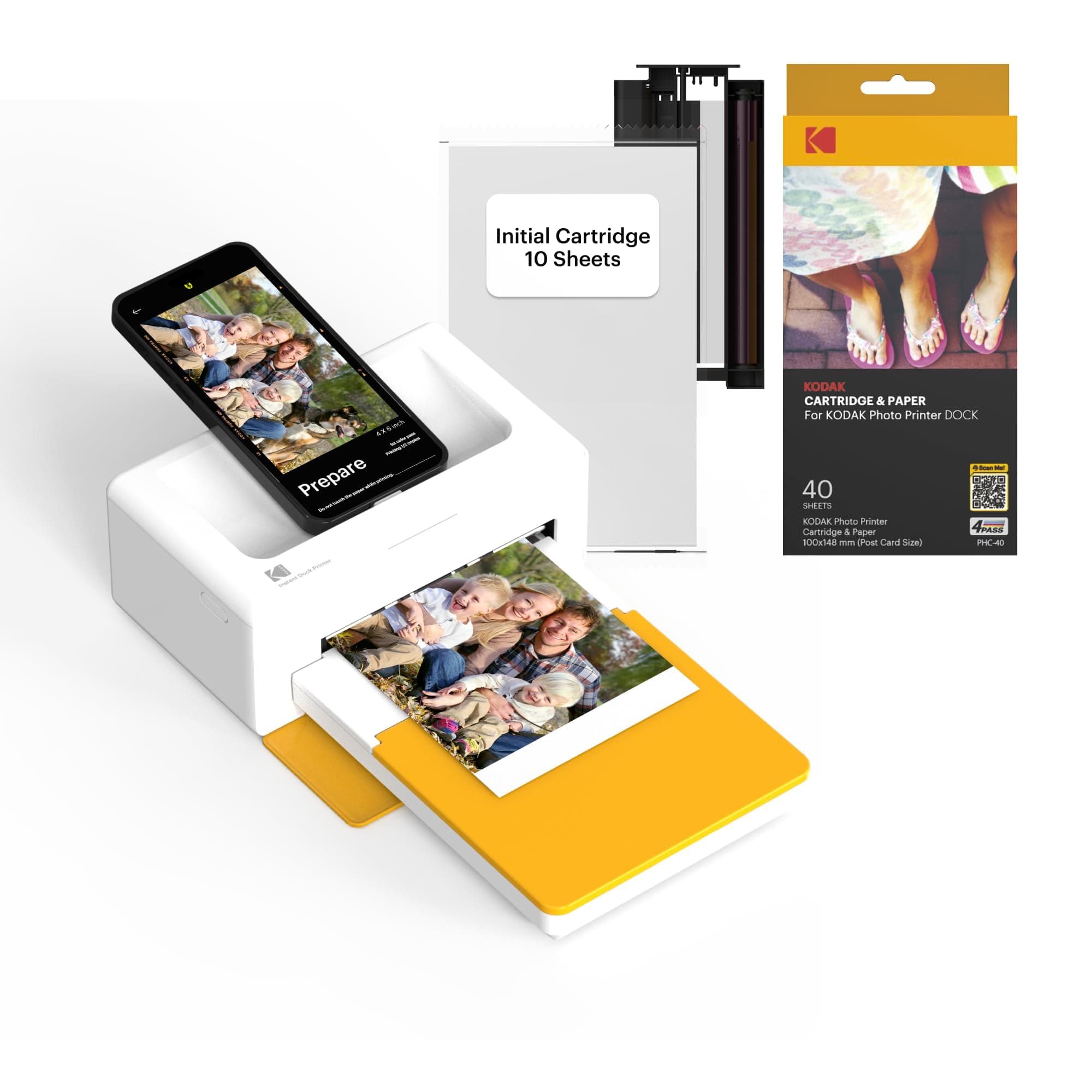 Dock Plus 4PASS Instant Photo Printer (4x6 inches) + 90 Sheets Bundle (10 Initial Sheets + 80 Sheet Pack)