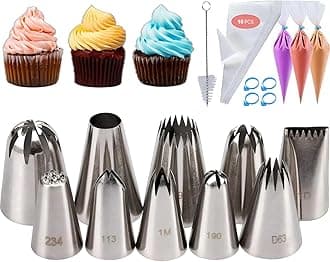 25 Pcs Extra Large Piping Tip Set, Stainless Steel Frosting Piping Kit,Pastry Cake Decorating Tips Baking Tools For Cookies Cupcake Decorating Kit (902 234 113 1M 190 D63 1D 9FT 1C R16L)