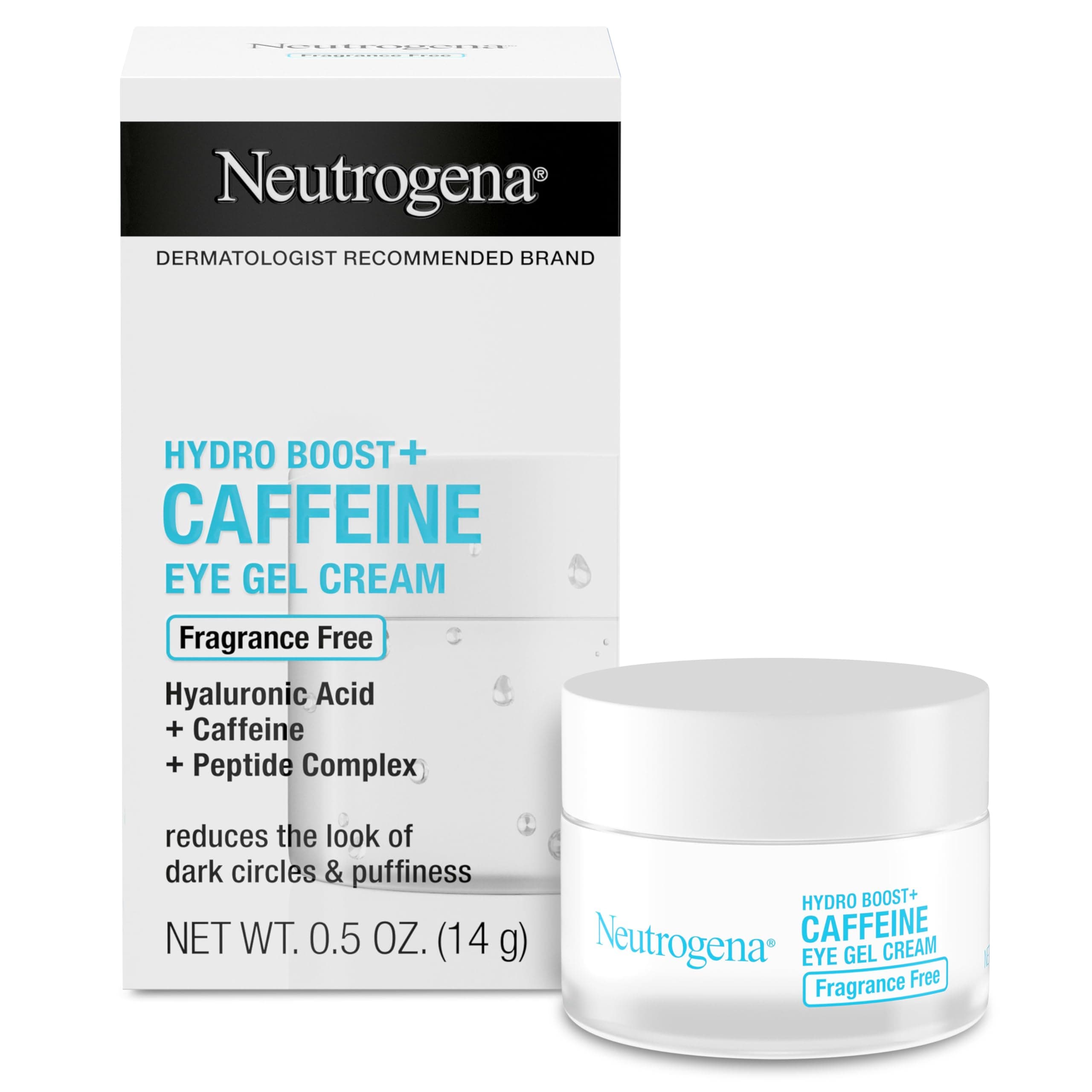 Hydro Boost + Eye Cream for Dark Circles & Puffiness, Under Eye Cream with Caffeine, Hyaluronic Acid and Peptides, Fragrance Free, 0.5 oz