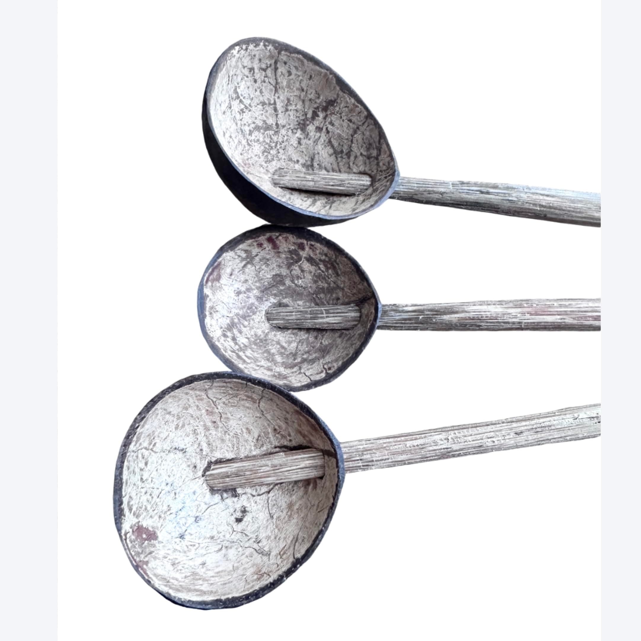 Natural Handmade Coconut Shell Ladles - Set of 3 (Small-Medium-Large) Wooden Spoons for Cooking and Serving