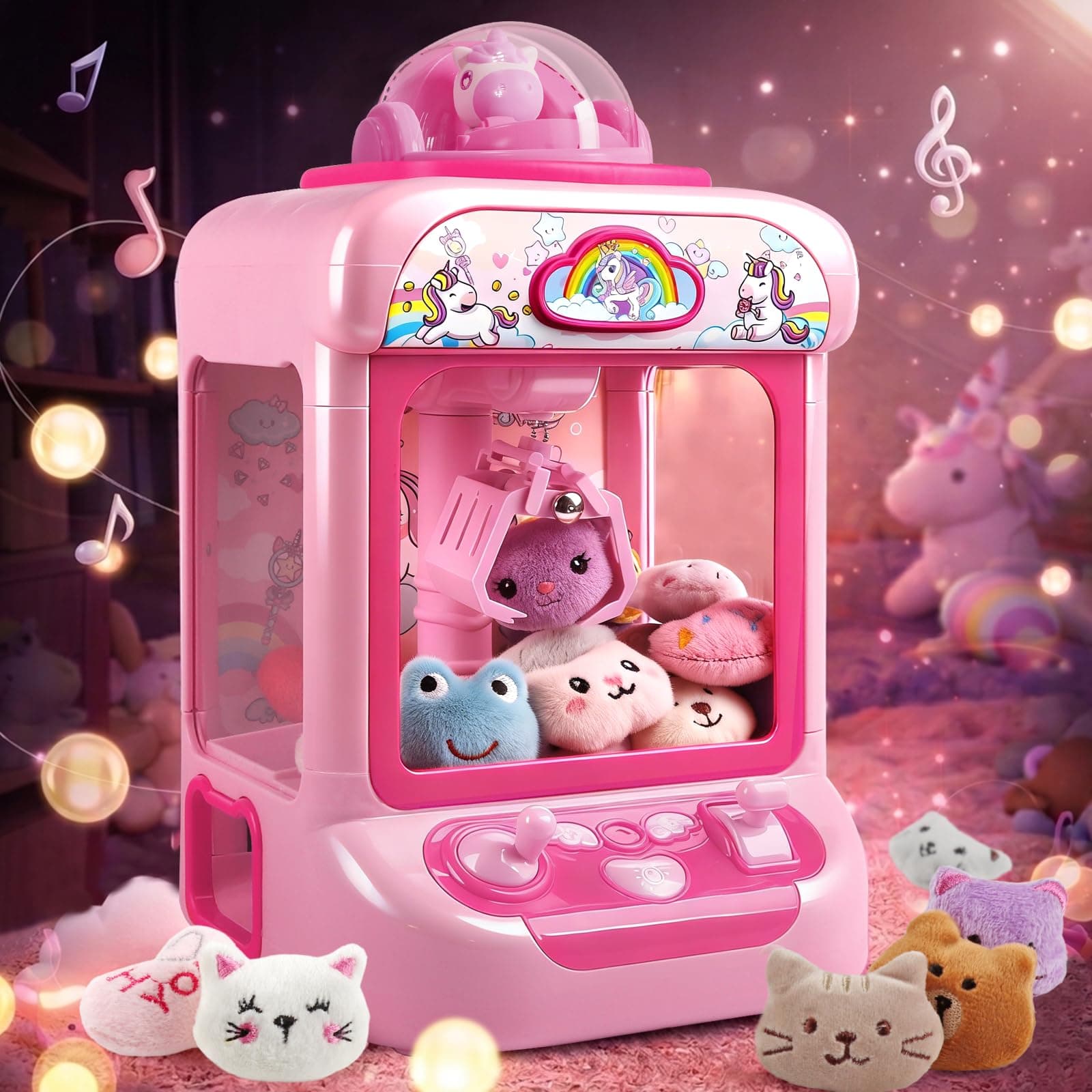 Mini Claw Machine for Kids - Unicorn Candy Grabber Vending Machine Toy with 20 Plush Prizes, Arcade Prize Dispenser Game, Girl Toys Age 3-8, Christmas Birthday Easter Gift
