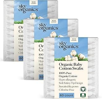 Sky Organics - Organic Baby Cotton Swabs, 180 ct. - Ultra Soft Baby Safe Tips - Strong & Durable - Hypoallergenic - Chlorine Free - Natural, Vegan & Cruelty Free - Skin Care & Baby Care