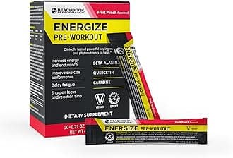 Energize Pre Workout Powder - Beta-Alanine, Quercetin & Low-Dose Caffeine Formula for Enhanced Energy & Focus, Increase Energy & Endurance Supplement, Fruit Punch, 20 Sticks