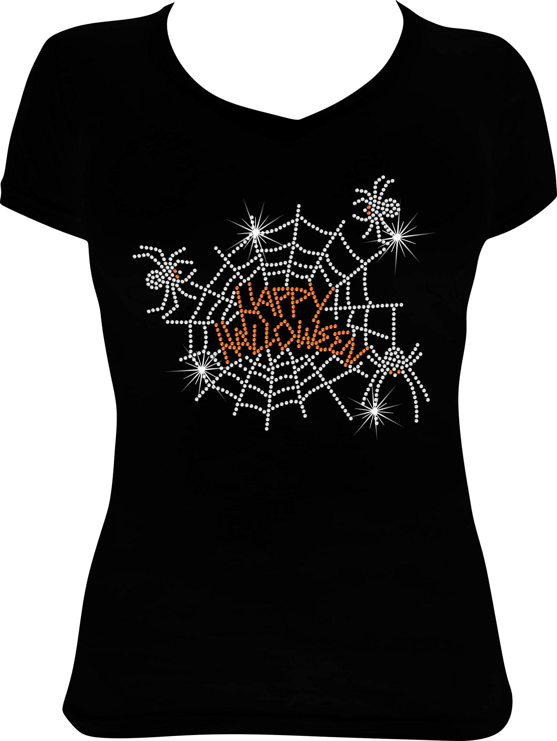SparkleNation Happy Halloween Spider Web Bling Rhinestone Shirt