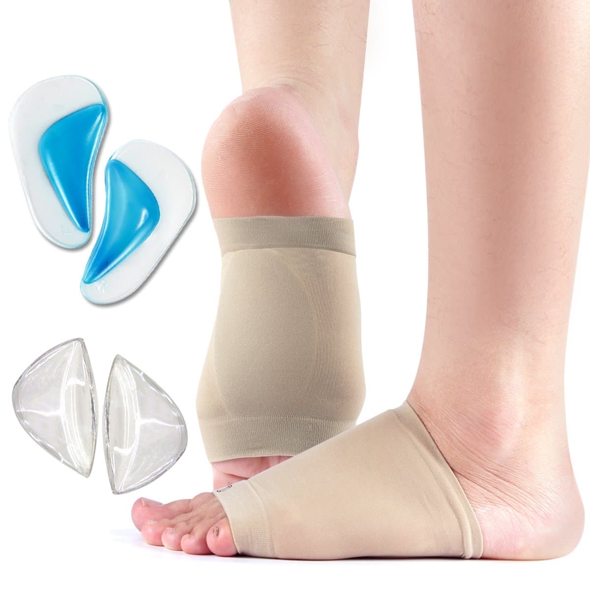 Arch Support Brace Set, for Flat Foot- Stop Foot Pain - Soft Compression Copper Arch Support. 6PCS-Adhesive Arch Pad. Plantar Fasciitis Inserts/Sleeves and High Arch for Men and Women from Isreny