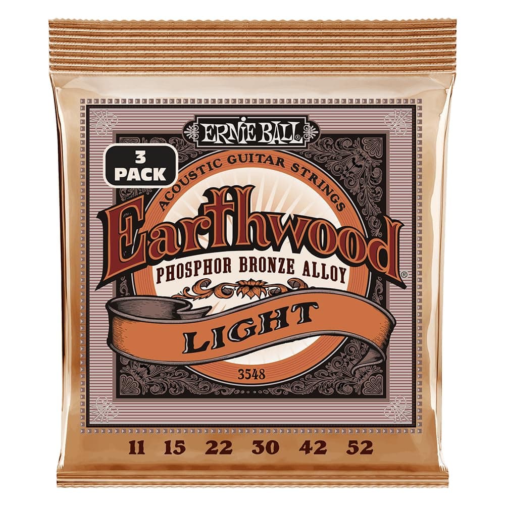 Ernie Ball Earthwood Light Phosphor Bronze Acoustic Guitar Strings 3 Pack, 11-52