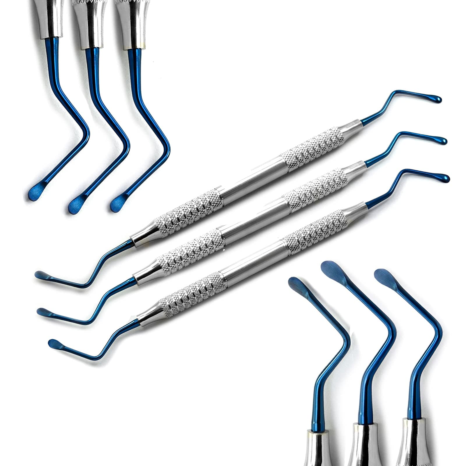 MEDSPO Professional Dental Elevators | Composite Restorative Implants | Luxating Filling | Surgical Root Extraction Spreading | Osteotome Periotome Instruments (Lucas Blue Set of 3)