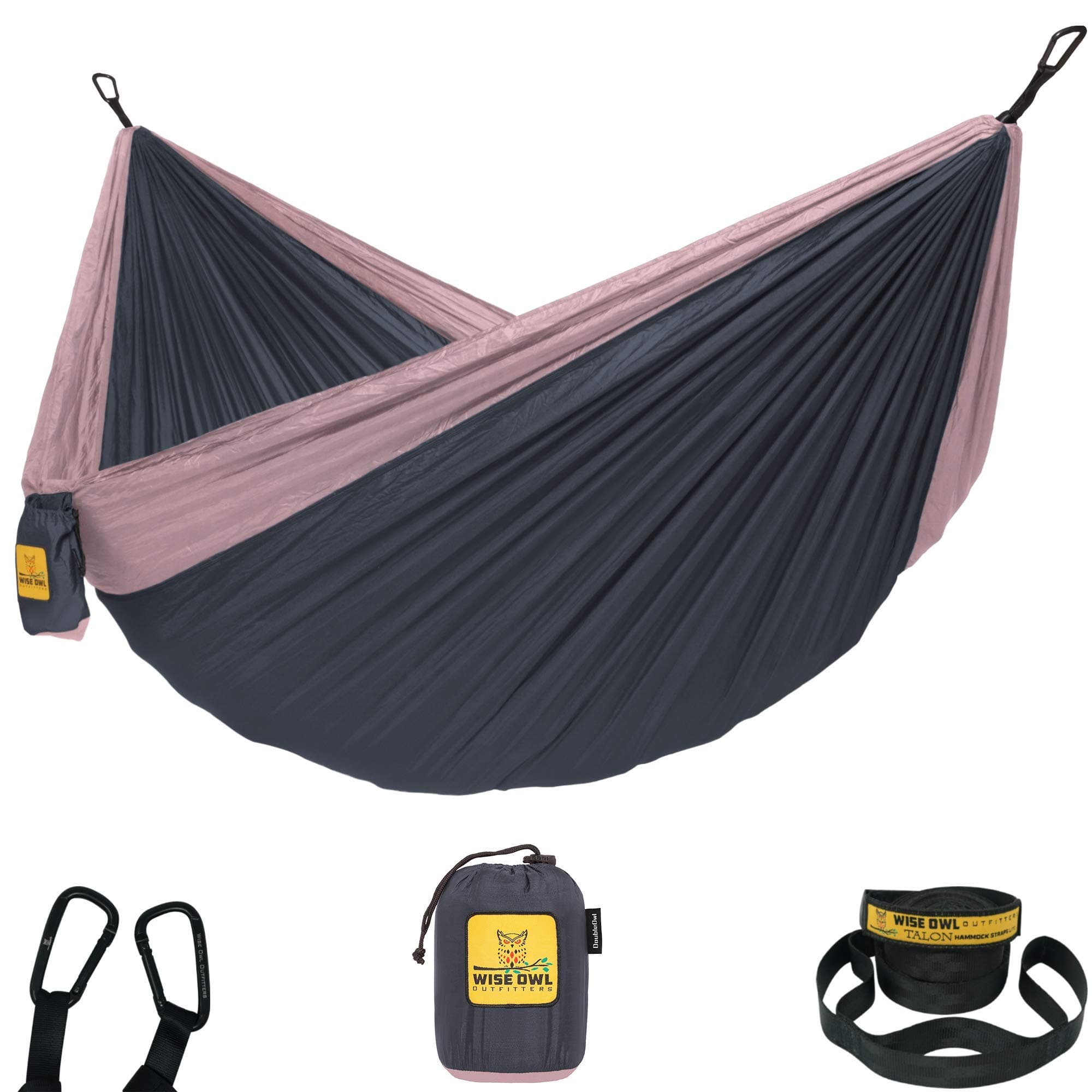 Wise Owl Outfitters Camping Hammock – 500lbs Portable Hammock with Tree Straps - Travel, Backpacking, Hiking, Outdoors Camping Gear - Single or Double