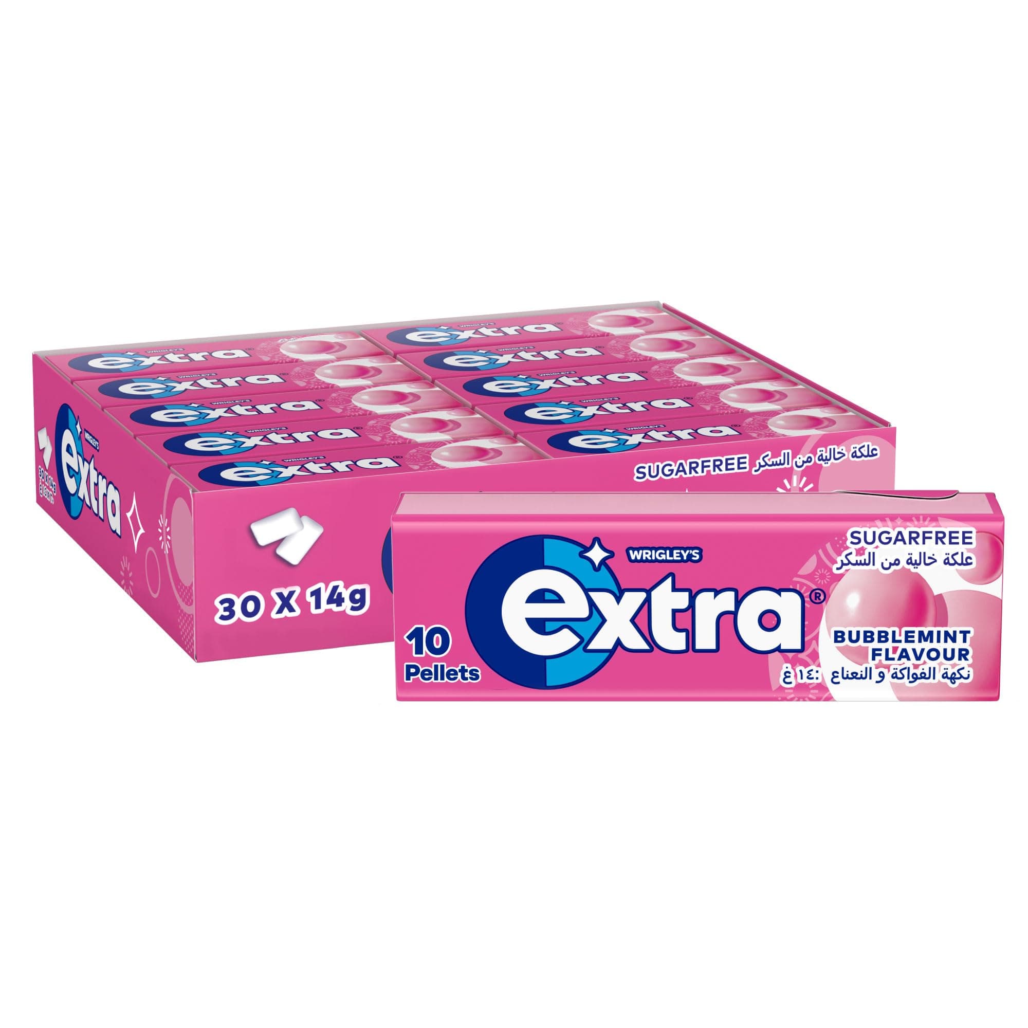 Extra White Chewing Gum, Sugar Free Bubblemint, Pack of 30