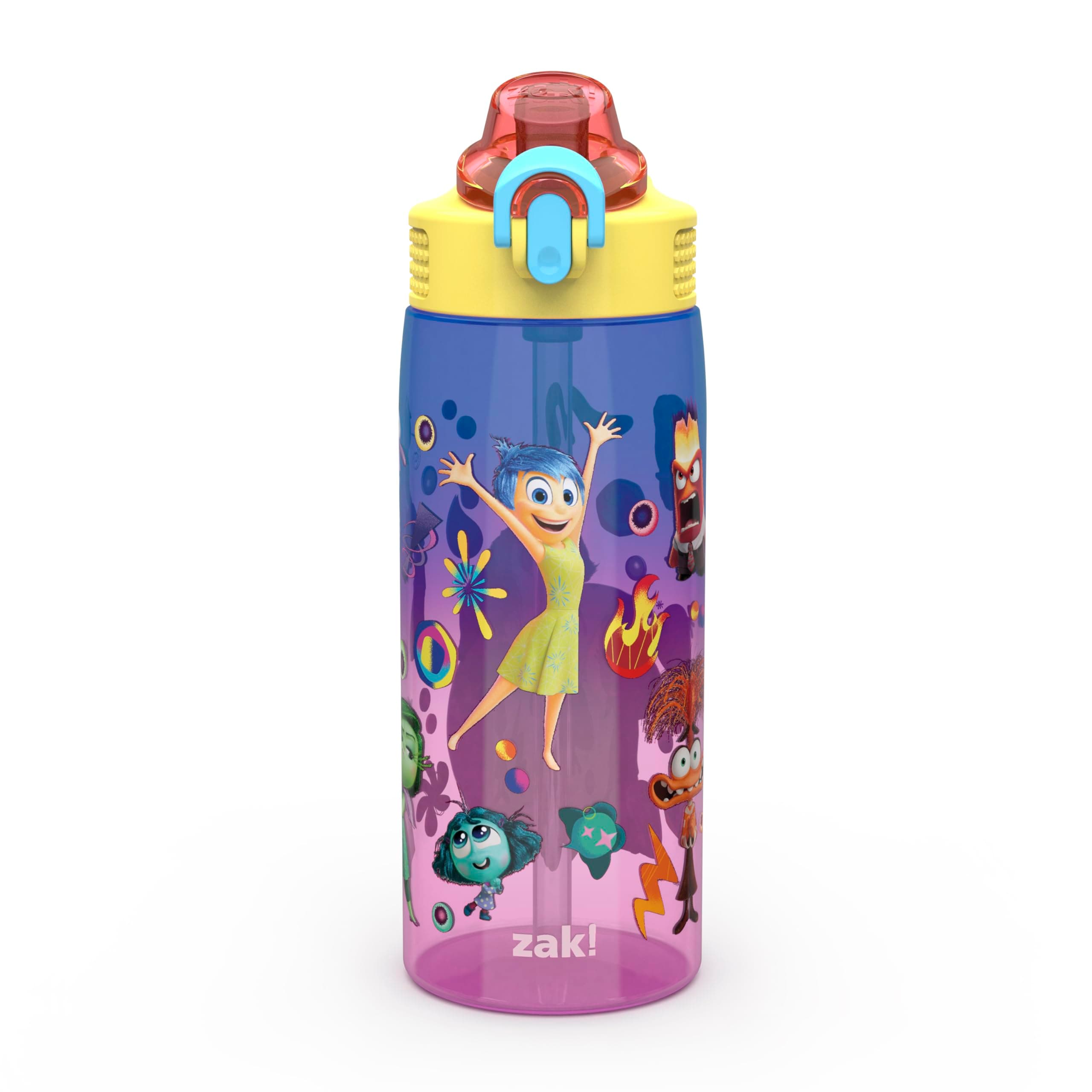 Disney and Pixar Inside Out 2 Sage Water Bottle For School or Travel, 25oz Durable Plastic Water Bottle With Straw, Handle, and Leak-Proof, Pop-Up Spout Cover (Emotions)
