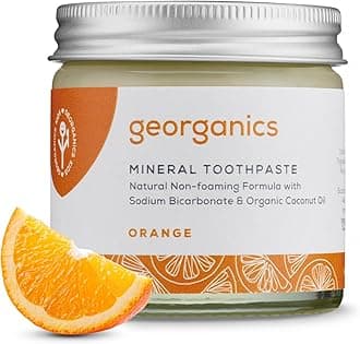 Georganics Mineral Toothpaste - 60ml - Orange Flavour - Fluoride, SLS & Glycerine Free - Non-Foaming Natural Toothpaste with Virgin Coconut Oil - Certified Cosmos Natural, Vegan and Cruelty-Free
