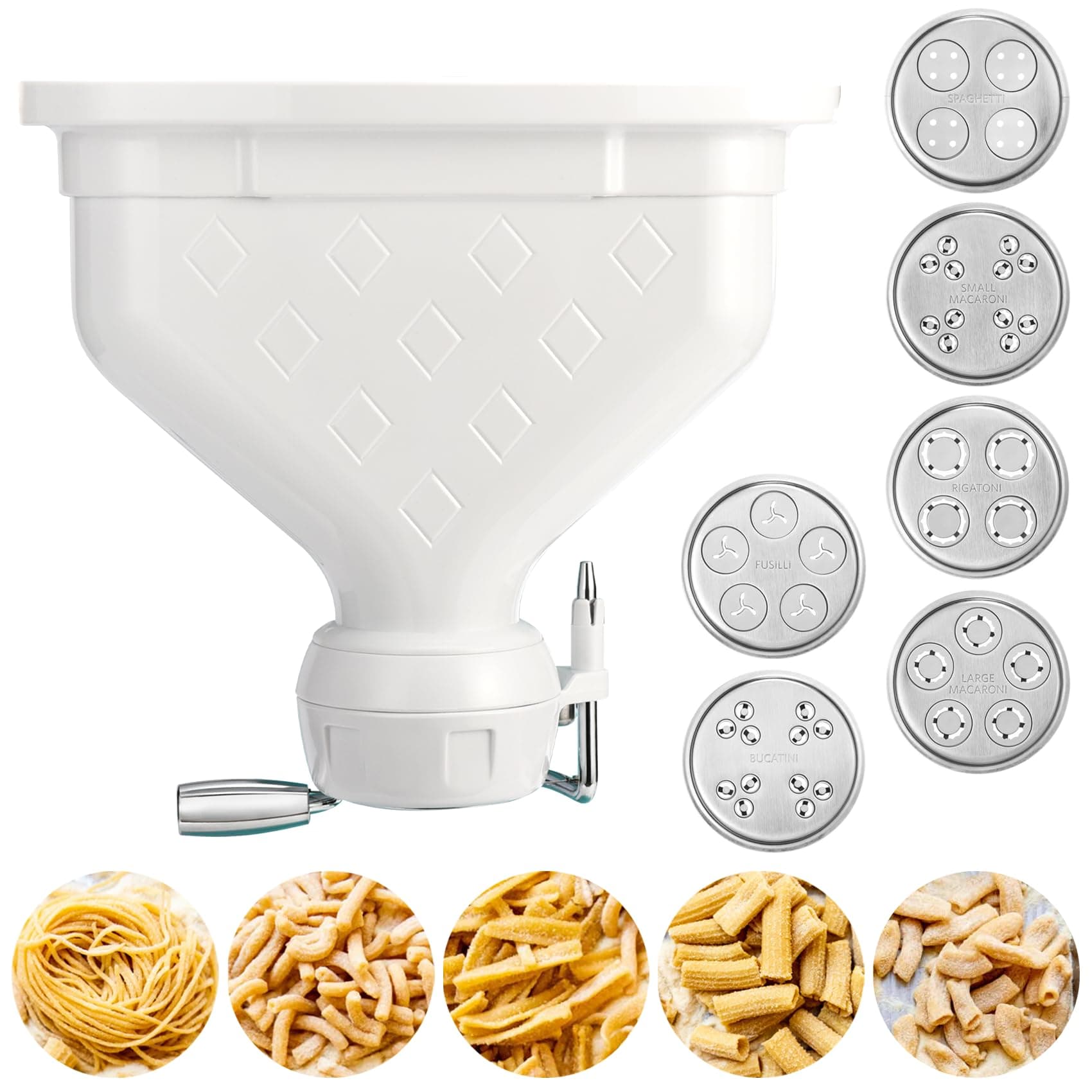 6-Piece Pasta Attachment for Kitchenaid Stand Mixer, Home made Pasta Press Attachment with 2 Feed Port