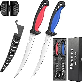 2 pcs Fishing Fillet Knife Set 6.5 inch Pro Fishing Knives for Filleting Fish and Boning Meat, Sharp Stainless Steel Blade Non-Slip Handle, Knife Sharpener and Protective Sheath