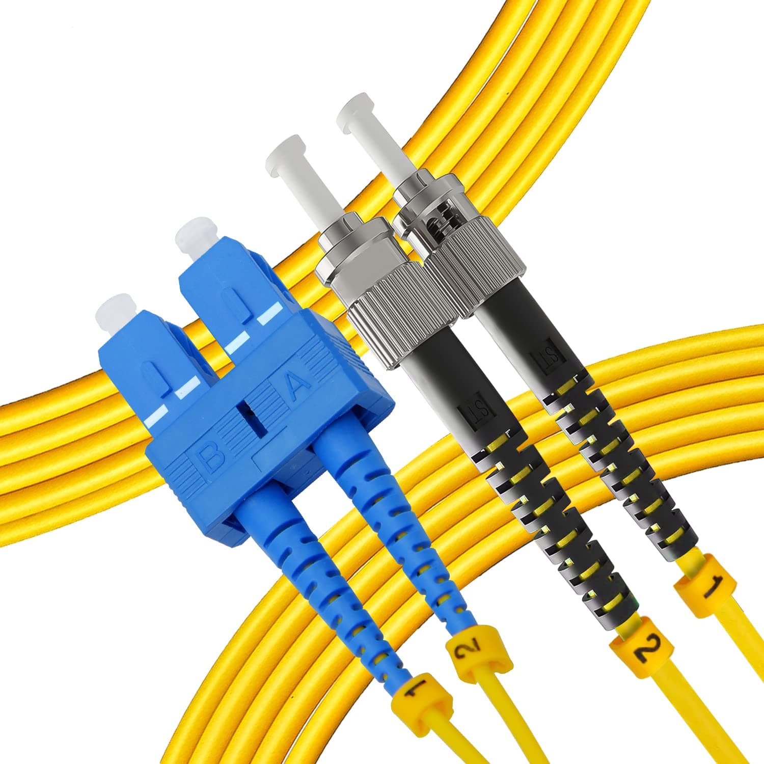 NewYork Cables™ 3M OS2 SC to ST Fiber Patch Cable | Single Mode Duplex Corning 9/125 ST to SC Jumper Cord | High Speed SC ST Fiber Optic SMF 3 Meter (9.84ft) | ST-SC Singlemode Network Cable (Yellow)