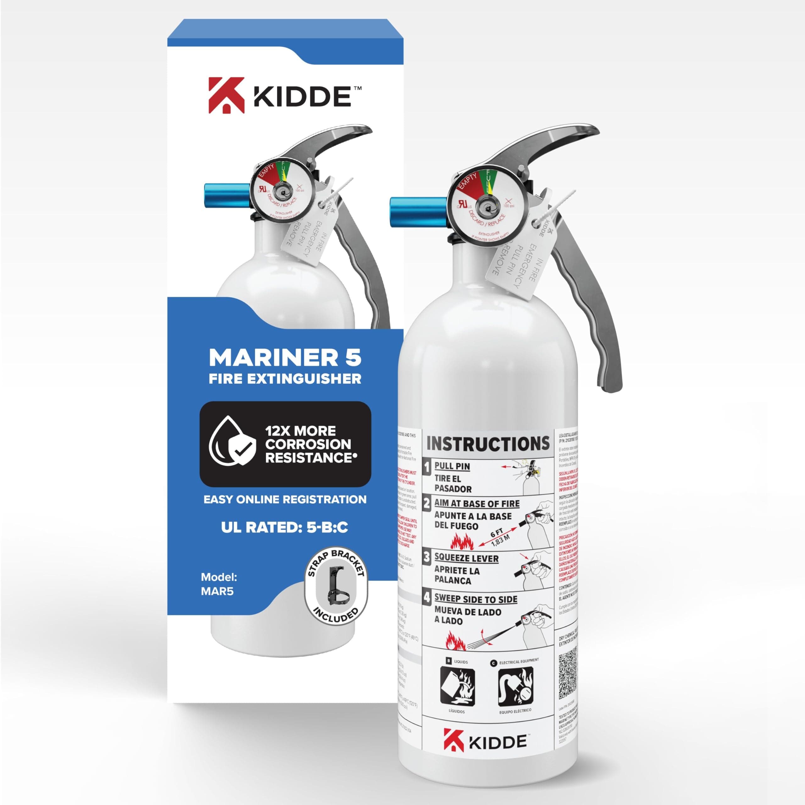 Kidde Mariner 5 Fire Extinguisher for Boats, Single-Use 5BC