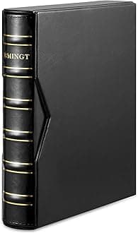 MUDOR Premium PU Classic Binder with Slipcase Storage Case, 4 Ring Empty Stamp Binder Albums Stockbook for Stamps, Documents, Coins, Bank Notes,Without Inner Pages (Black)