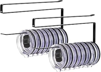 2 Pack Tumbler Lid Organizer, Horizontal Tumbler Lid Storage Hook to Hold Up 20 Lids, Space Saving Cup Lid Holders Under Cabinet Tumbler Lid Hook for Kitchen Organizer, Paper Towel Rack Hanger (Black)