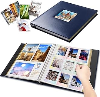 Photo Album Self Adhesive Pages, Leather Cover Albums with 60 Sticky Pages, Scrapbook Albums for Christmas, Wedding, Birthday Baby Gifts Hold 3X5, 4X6, 5X7, 6X8, 8X10 Photos Album Blue