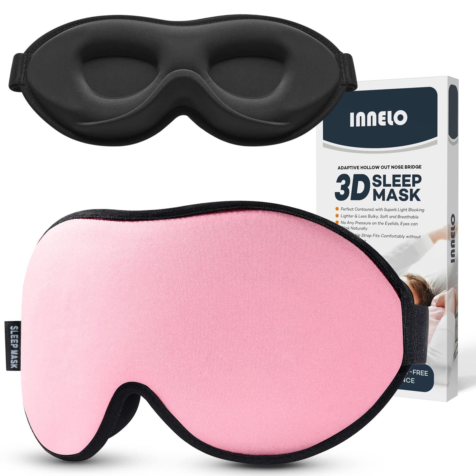 INNELO Sleep Mask for Side Sleeper, Eye Mask Sleeping Women Men, 100% Light Blocking 3D Contoured Cup Sleeping Mask Soft No Eye Pressure Cover Blindfold Night Shade for Travel Nap Yoga, Pink