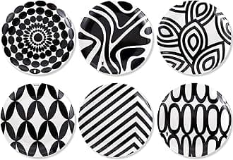 French Bull Assorted Plates-6 Piece Set-Melamine Dinnerware, Serving, Party, Platter, Dish, 6" Black and White Assorted