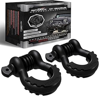 D Ring Shackle 3/4" Shackles (2 Pack) 41,887Ibs Break Strength - Clevis Shackle with 7/8" Screw Pin and Shackle Isolator Washers Kit for Tow Strap Winch Off Road Vehicle Recovery, Matte Black
