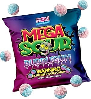 Barnetts - Mega Sour Candy Bubblegum 500g - Trendy Sweet Bags - Traditionally Handmade Sweets - Sour Coating Lasts 20 Seconds - Candies for Party Bag, Gift Hamper, or Hamper Box