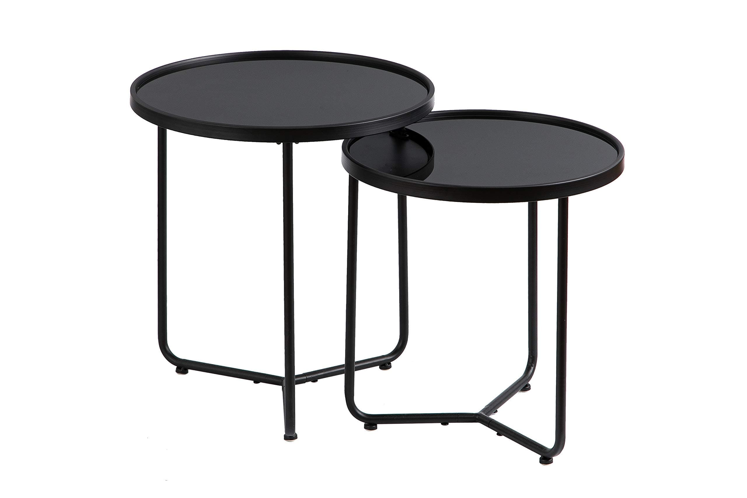 Aspect Messina Set of 2 Round Nesting Table Glass Black, Metal, L :50 53 S :45 Dia x 47(H) cm