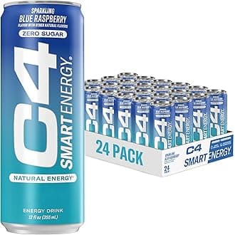 C4 Smart Energy Drink - Sugar Free Performance Fuel & Nootropic Brain Booster, Coffee Substitute or Alternative | Blue Raspberry 12 Oz - 24 Pack