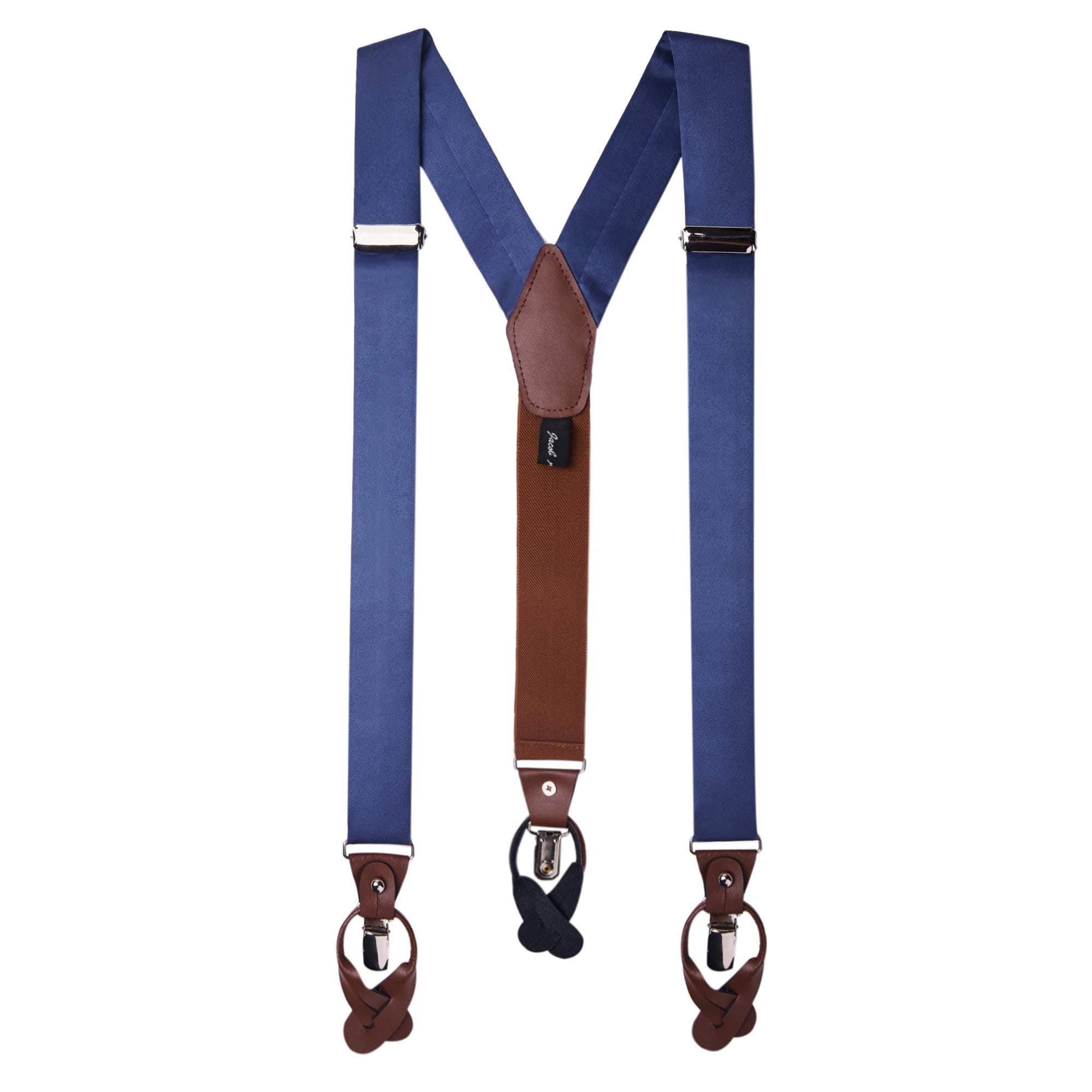 Jacob Alexander Men's Solid Fabric Suspenders Braces Convertible Leather Ends and Clips Y-Back