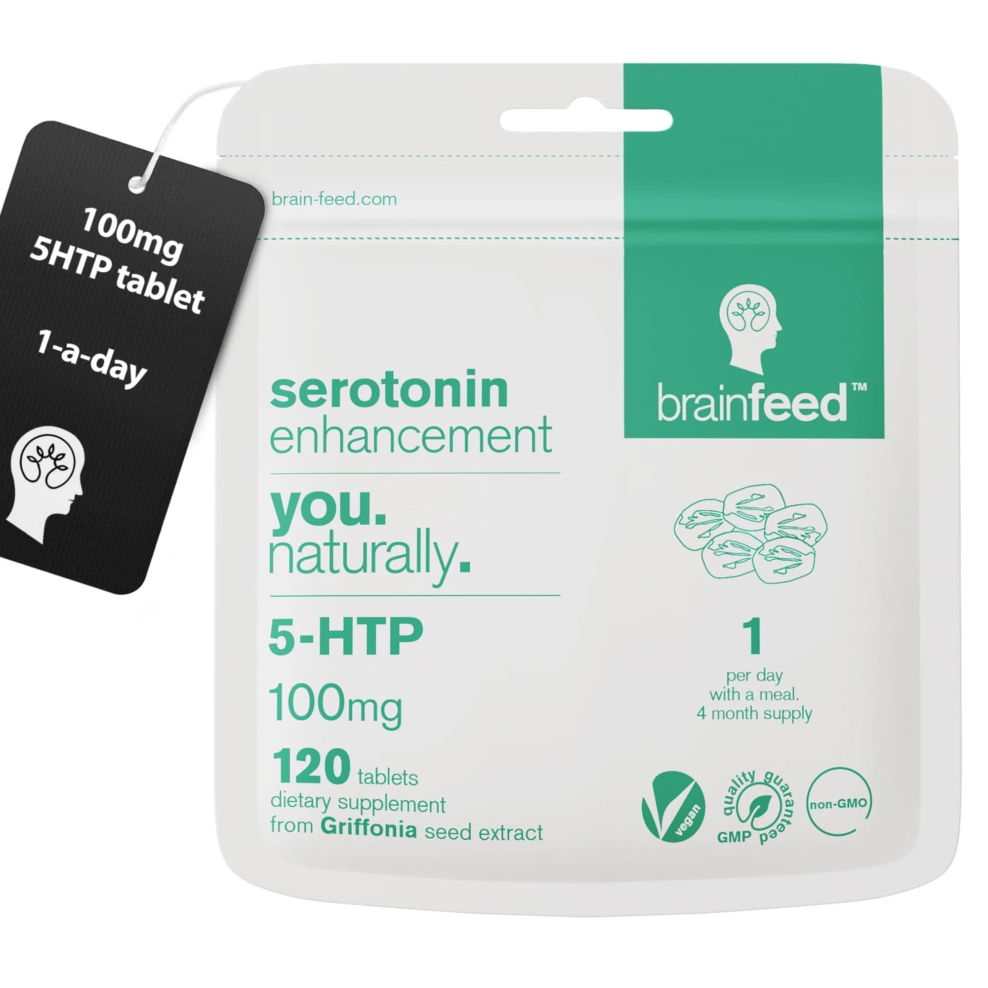 Serotonin Supplements | 120 Serotonin Tablets - 1-A-Day | 100mg 5HTP from Griffonia Seed Extract | Natural Serotonin Booster | Serotonin Supports Mood | Supplement Manufactured in UK