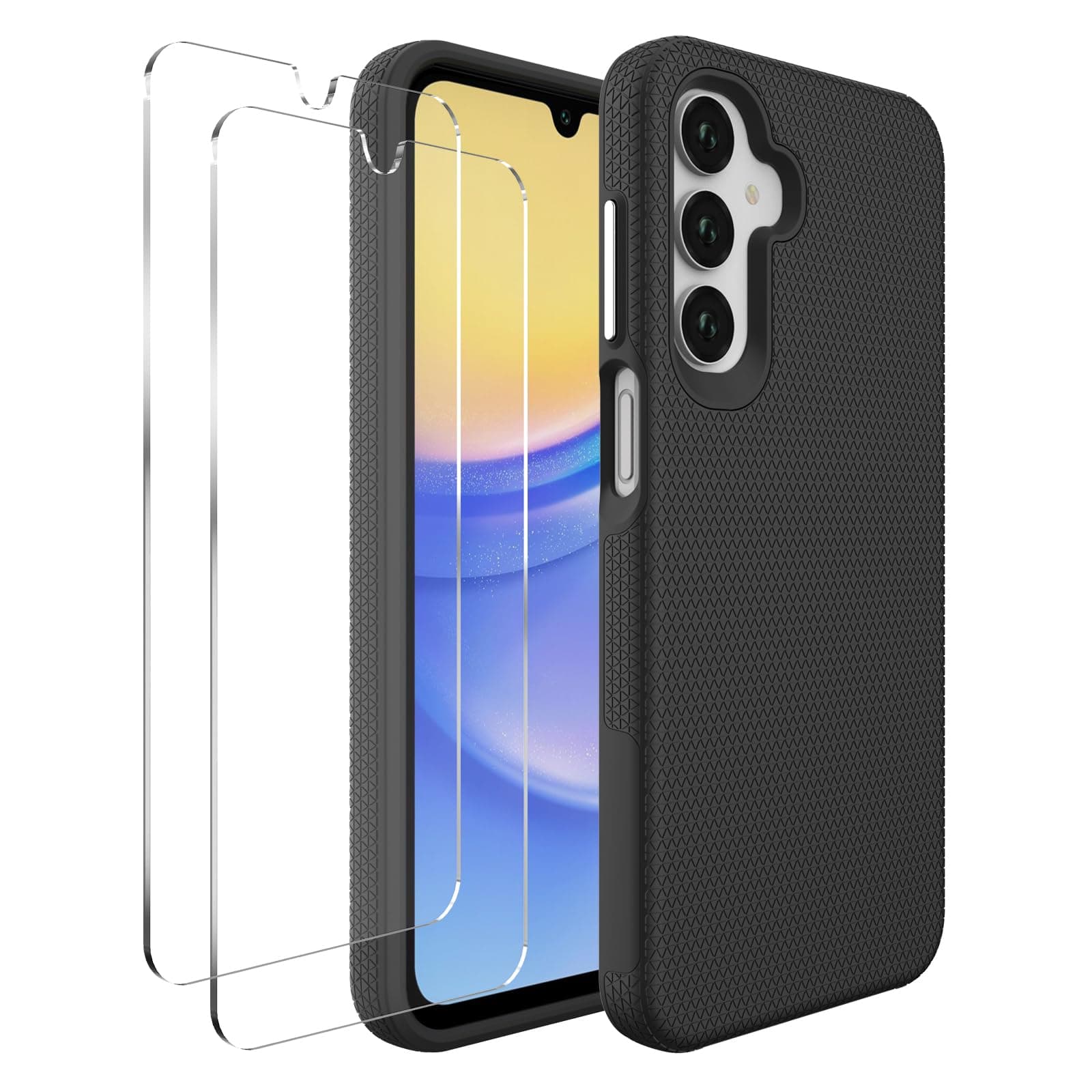 iCatchyCase for Samsung A16 / A26 Phone and 2X Glass Protector, Heavy Duty Rugged Military Grade Dual Layer Shockproof Matte Phone Cover (Black)