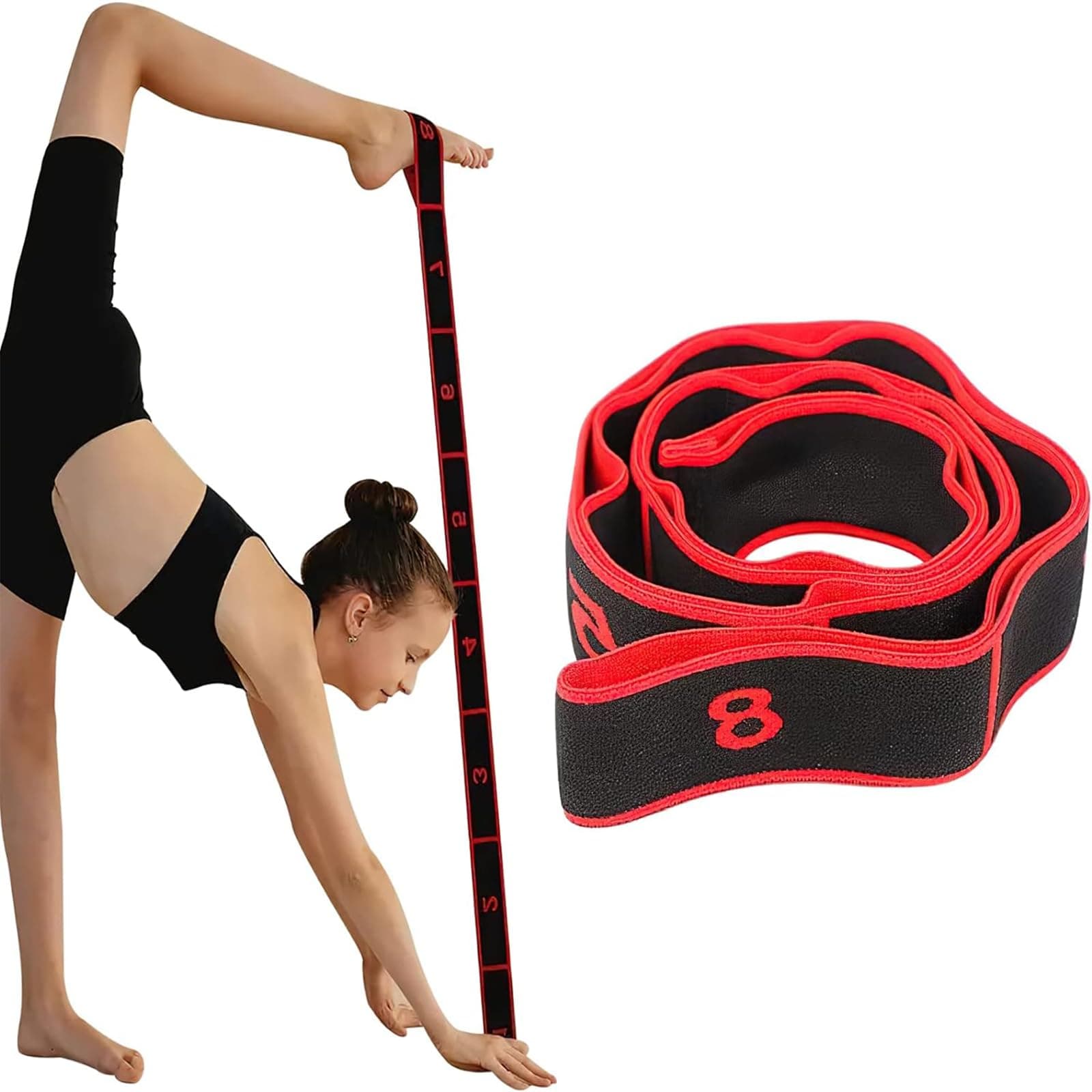 JoyzzzYoga Stretching Strap, 8 Loops Stretch Strap, Stretch Straps with Loops, Elastic Yoga Leg Stretching Strap, Stretch Bands for Flexibility for Physical Therapy, Pilates, Yoga, Dance