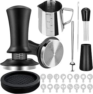 22 PCS Espresso Accessories,Coffee Espresso Tamper Set, Barista Kit - with 58mm Espresso Tamper,WDT Tool, Coffee Stirrer, Frothing Pitcher, Latte Art Pen, Tamper Mat and 16 Coffee templates (58mm)