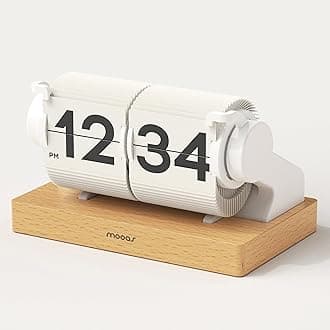 mooas Automatic Mini Flip Clock, Retro Vintage Automatic Flip Desk Clock, Timer Calendar Alarm, Snooze, Desk Clock Large Number USB-C Rechargeable, Ideal for Home Office School Hotel Café (White)