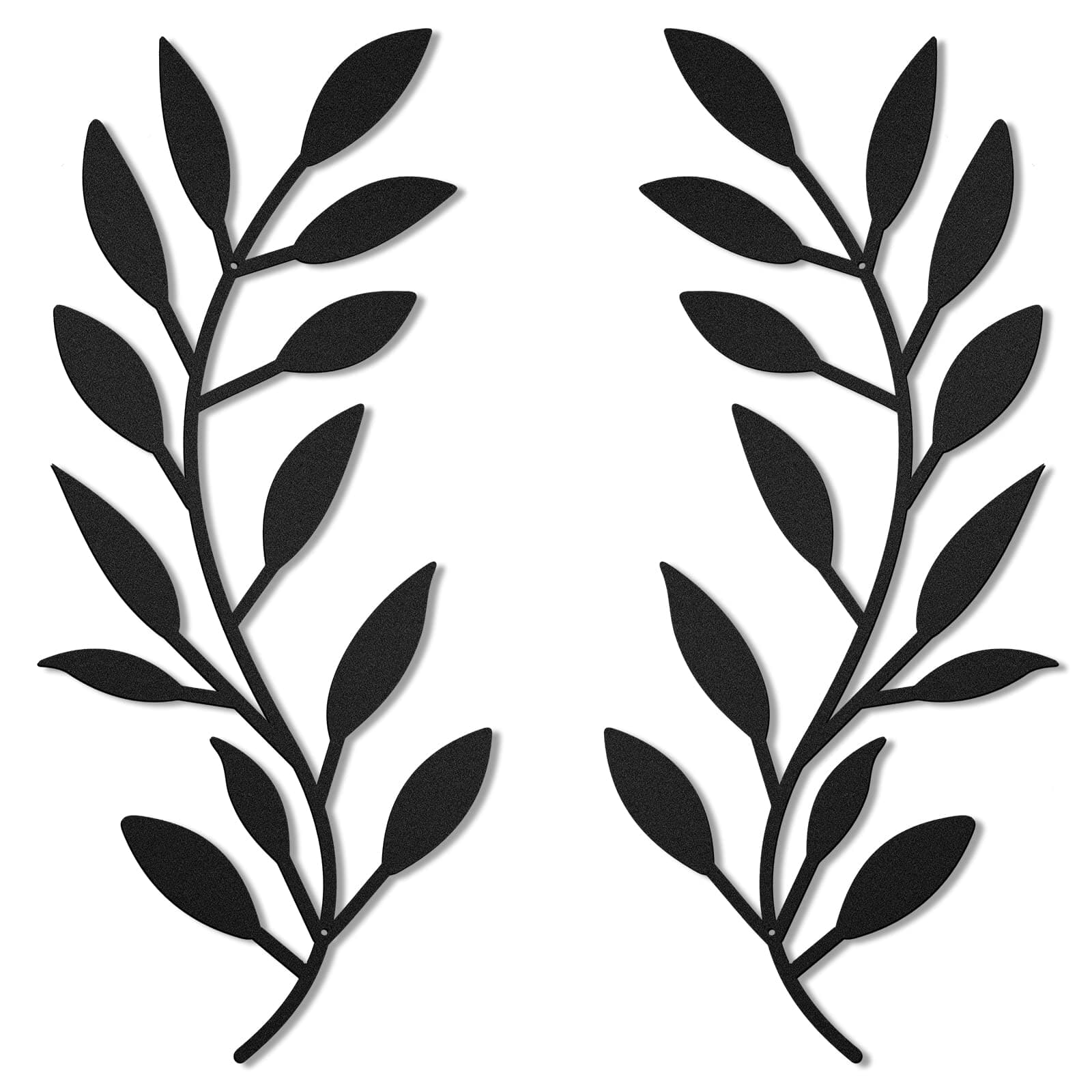 Zhengmy 2 Pieces Metal Tree Leaf Wall Decor Vine Olive Branch Leaf Wall Art Wrought Iron Scroll Above The Bed, Living Room, Outdoor Decoration (Black)
