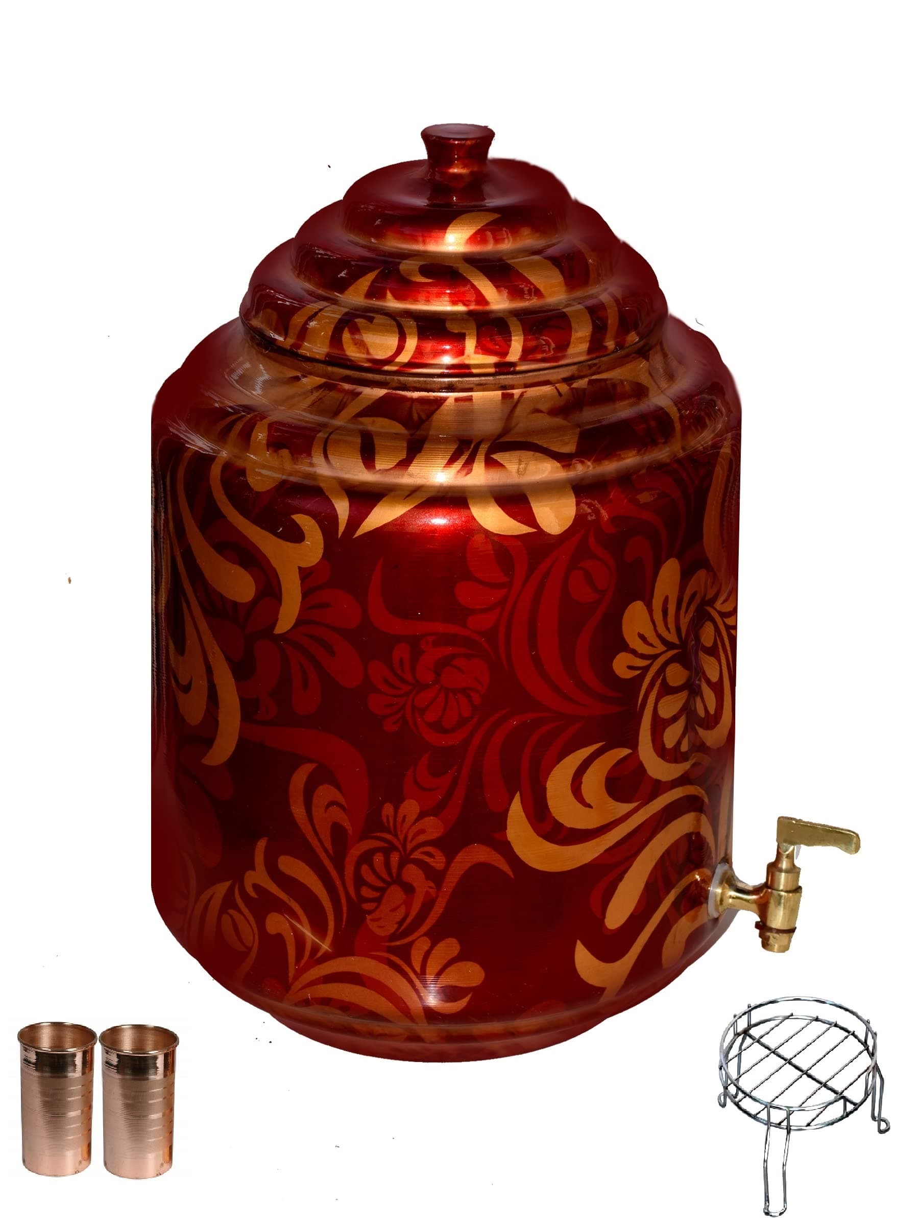 16 LITER COPPER TANK COPPER CONTAINER COPPER POT COPPER MATKA COPPER UTENSILS WITH GLASS AND STAND