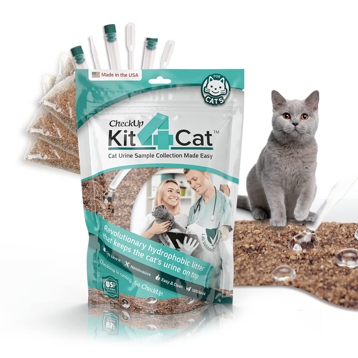 KIT4CAT 2lb Hydrophobic Litter Sand Cat Urine Sample Collection Kit (3 x 11oz Bags)