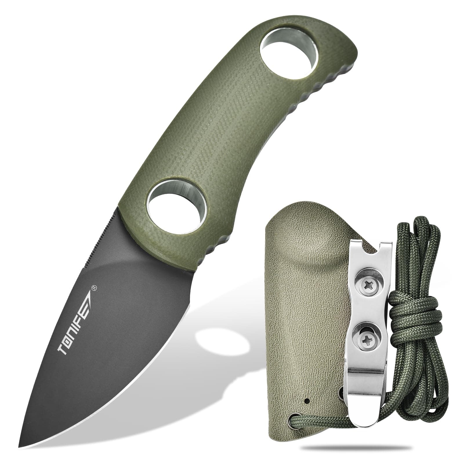Fixed Blade Knife 4.8cm, Mini Neck Knife with Kydex Sheath and Cord, EDC Portable Fixed Knife for Outdoor Survival