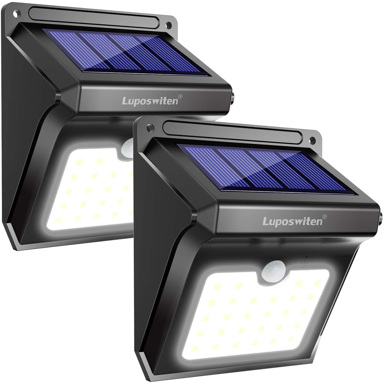 Solar Lights Outdoor, Luposwiten Super Bright Solar Security Lights with Motion Sensor, Solar Waterproof Wall Light for Outside Garden, Fence, Patio,Yard, Walkway, Pathway[2Pieces] [Energy Class A+++]