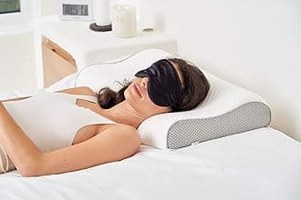 ComfyCozy Luxury Memory Foam Pillow and Silk Eye Mask - Ergonomic Orthopedic Cervical Pillows for Neck Shoulder Back Pain Relief - Front Orthopedic Contour Side Sleeper Comfort Support