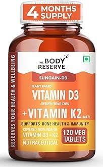 Vitamin D3 K2 MK7-120 Veg Tablets, 100% RDA Plant-Based Vitamin D3 Supplement from Lichen Source with Vitamin K2 as MK7 Menaquinone